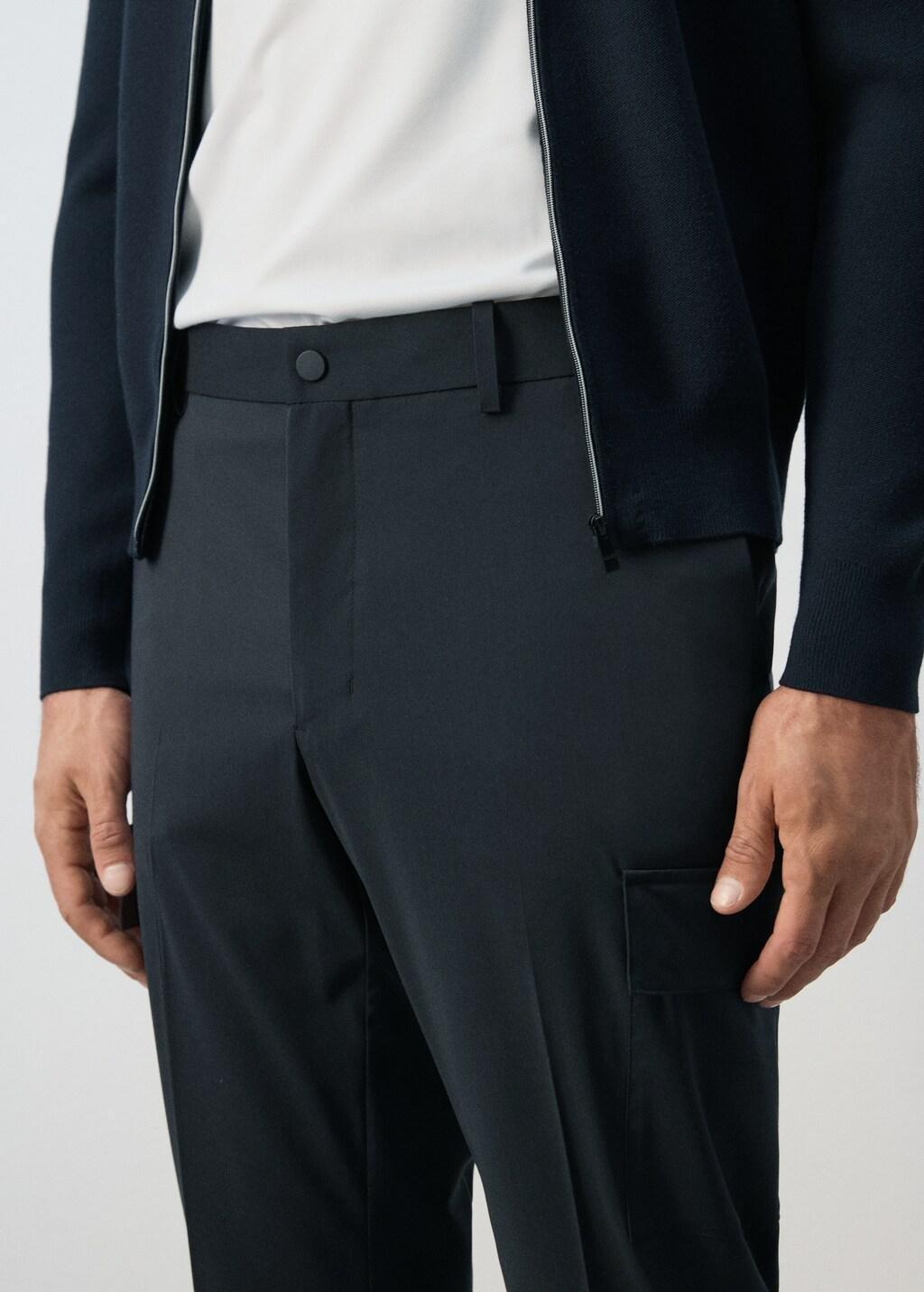 Navy Slim Fit Comfort Stretch Cargo Trousers, Navy, large image number 4