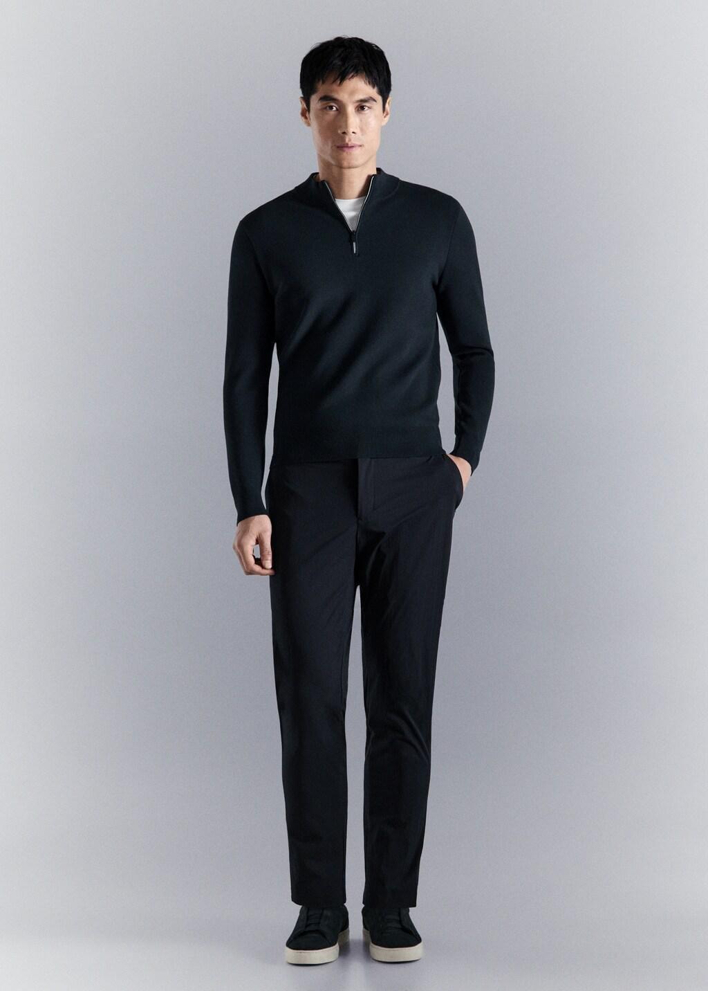 NAVY Comfort stretch zip jersey, Navy, large image number 0