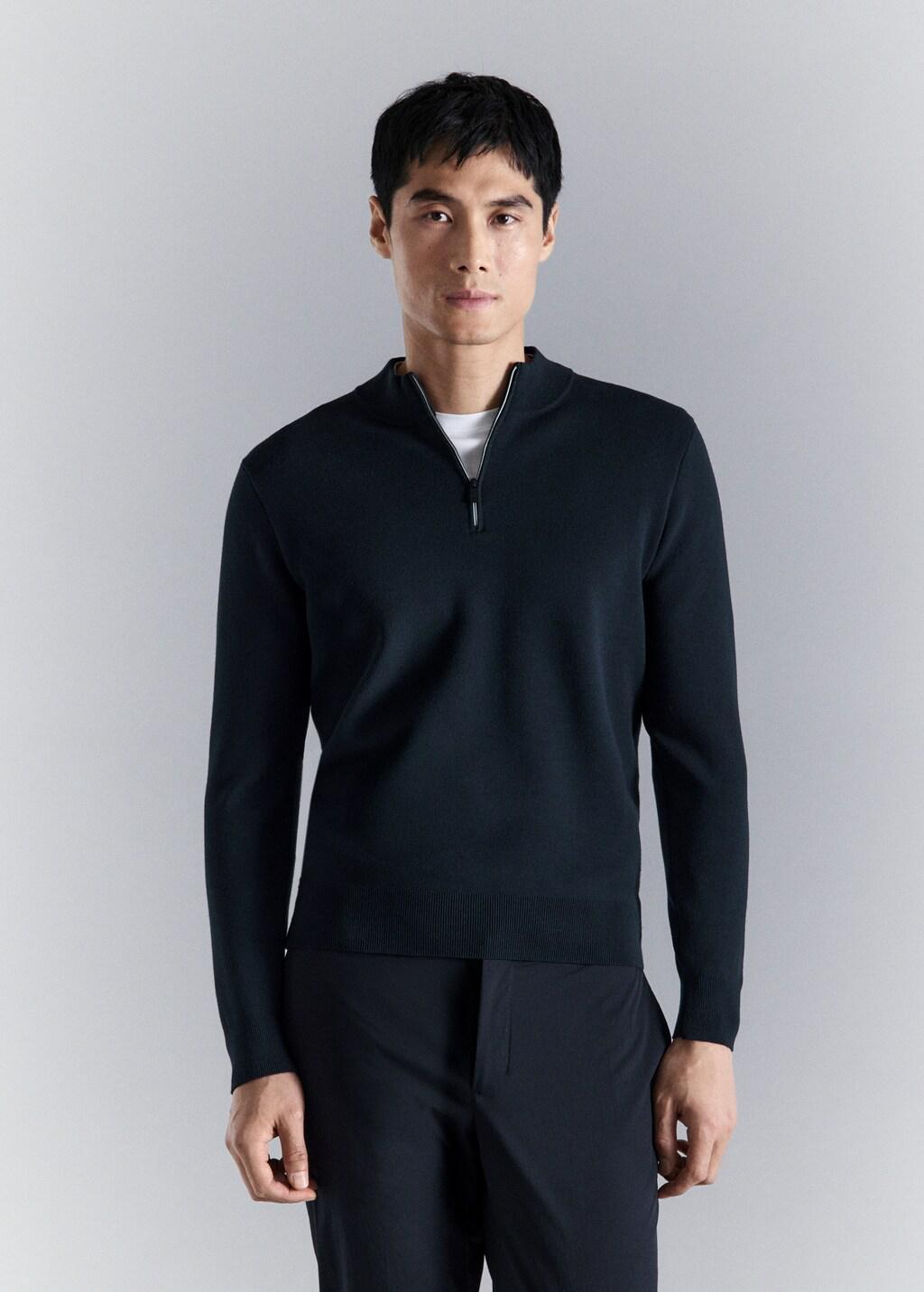 NAVY Comfort stretch zip jersey, Navy, large image number 3