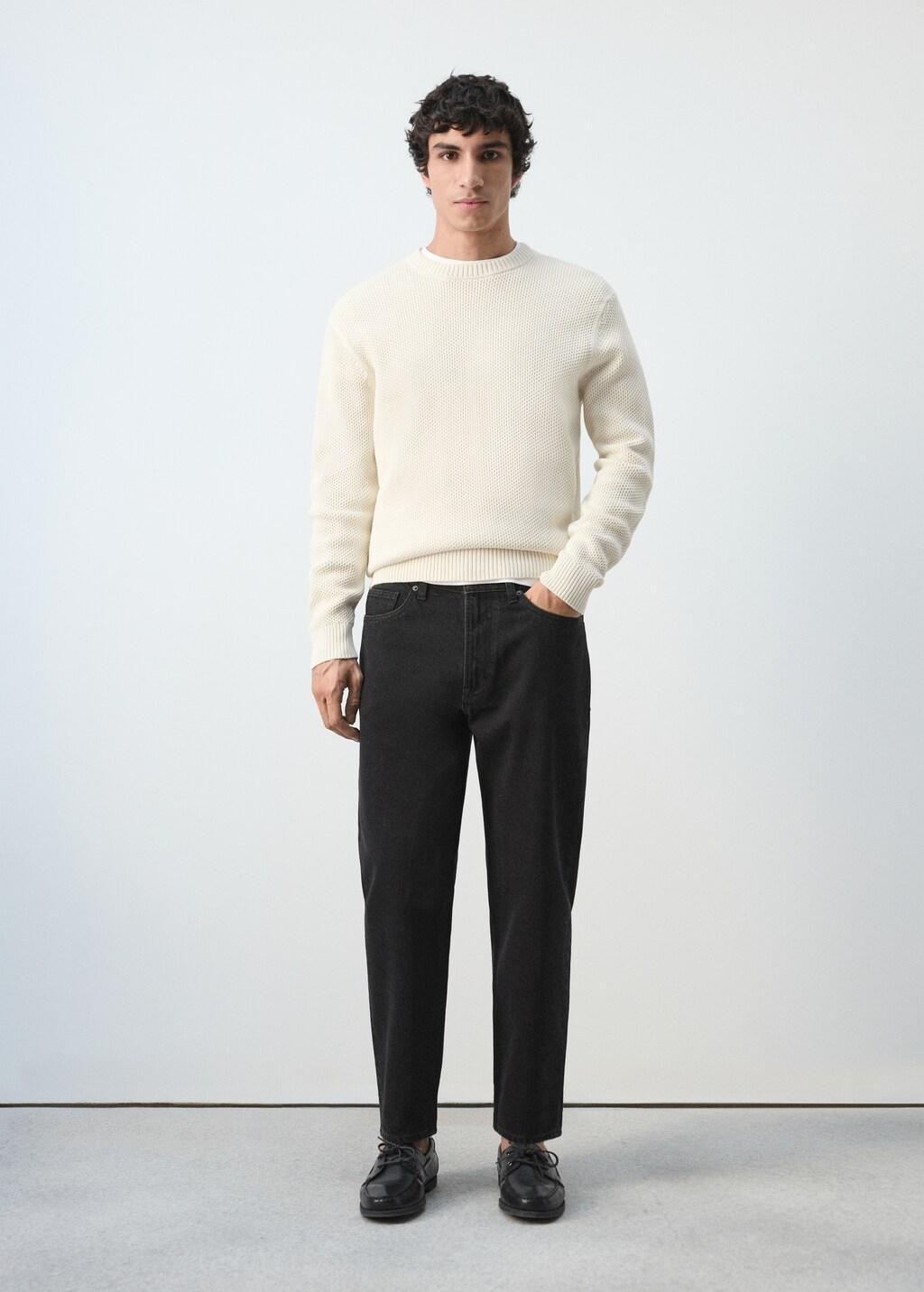 Ecru Medium-Knit Microstructure Sweater, Light Beige, large image number 0