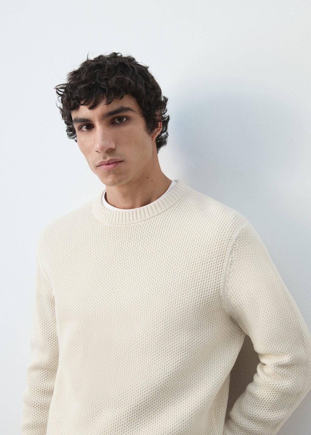 Ecru Medium-Knit Microstructure Sweater, Light Beige, large image number 4