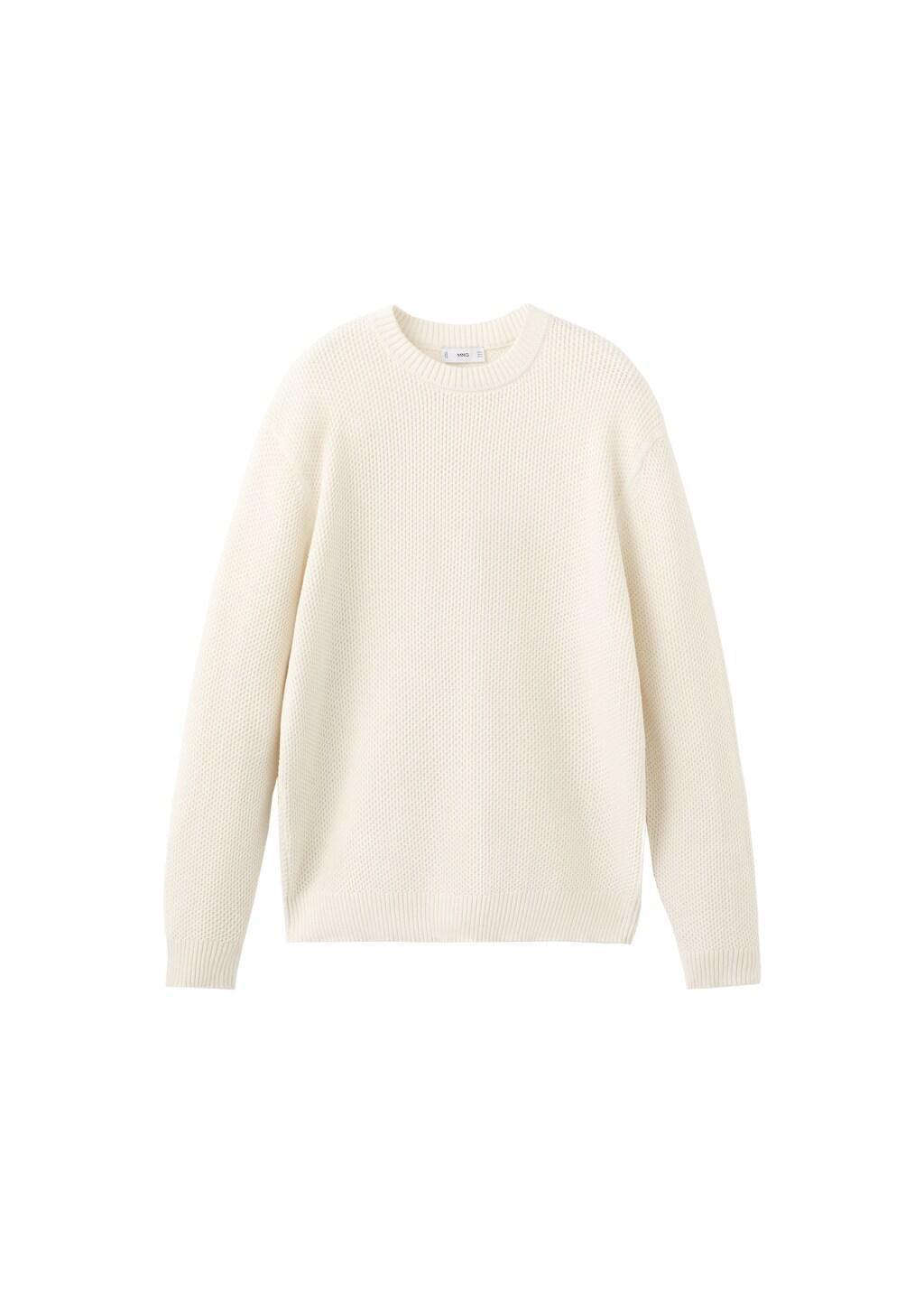 Ecru Medium-Knit Microstructure Sweater, Light Beige, large image number 6