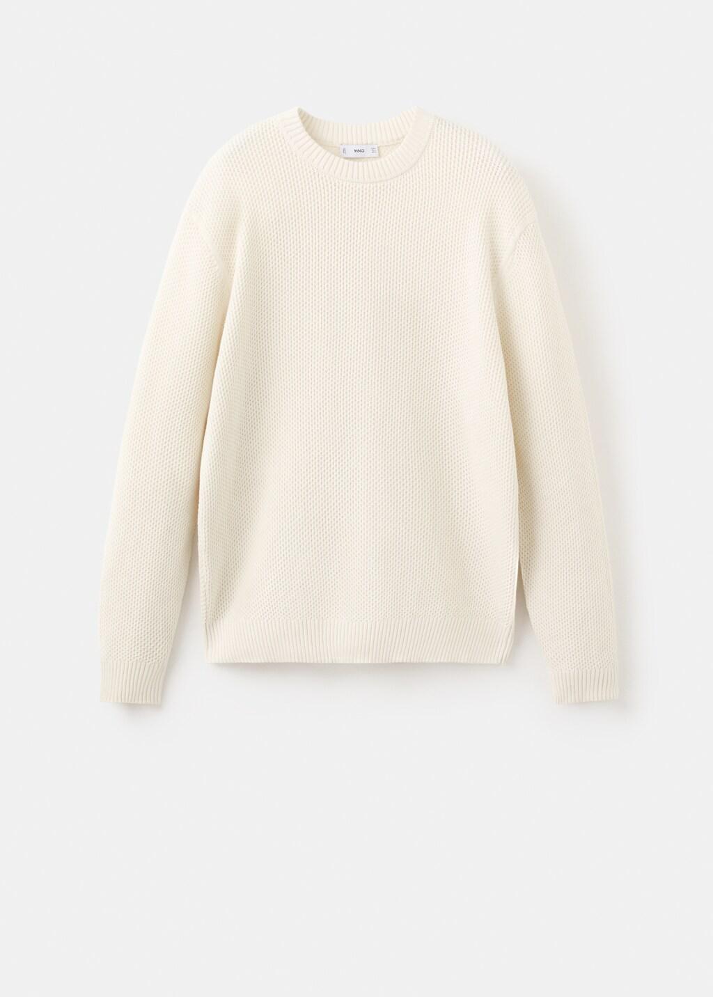 Ecru Medium-Knit Microstructure Sweater, Light Beige, large image number 7