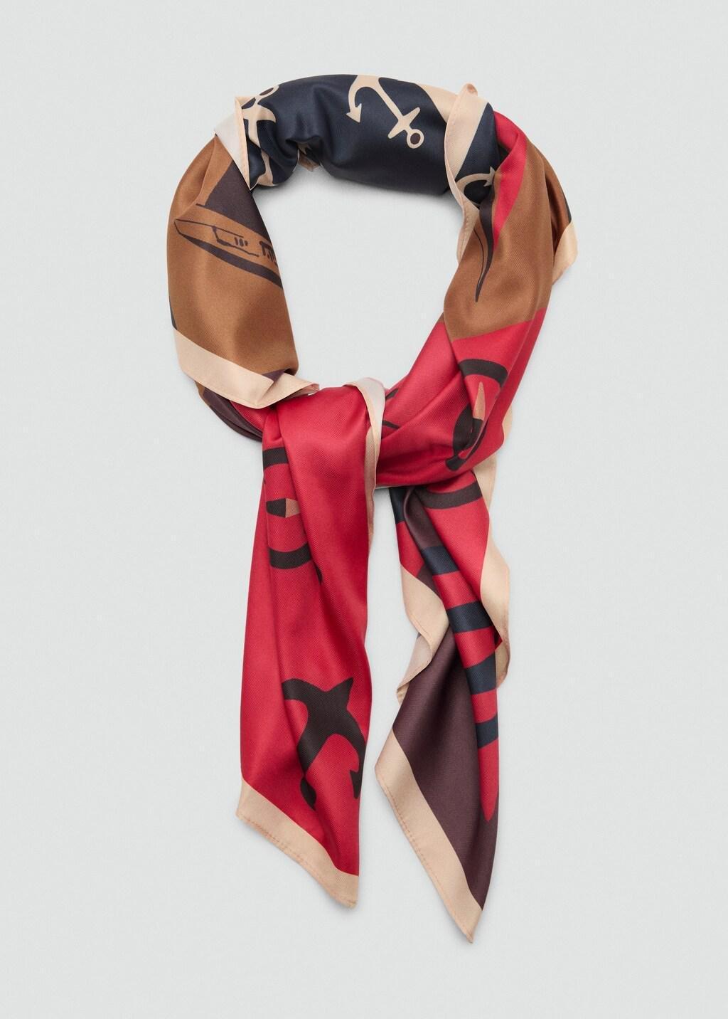 Red Printed Satin Scarf, Red, medium