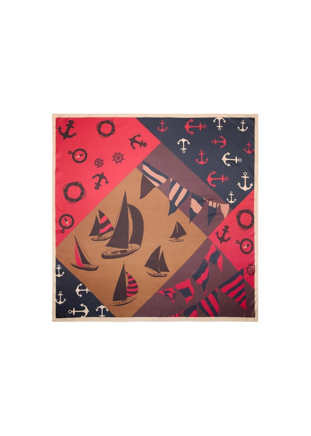 Red Printed Satin Scarf, Red, large image number 2