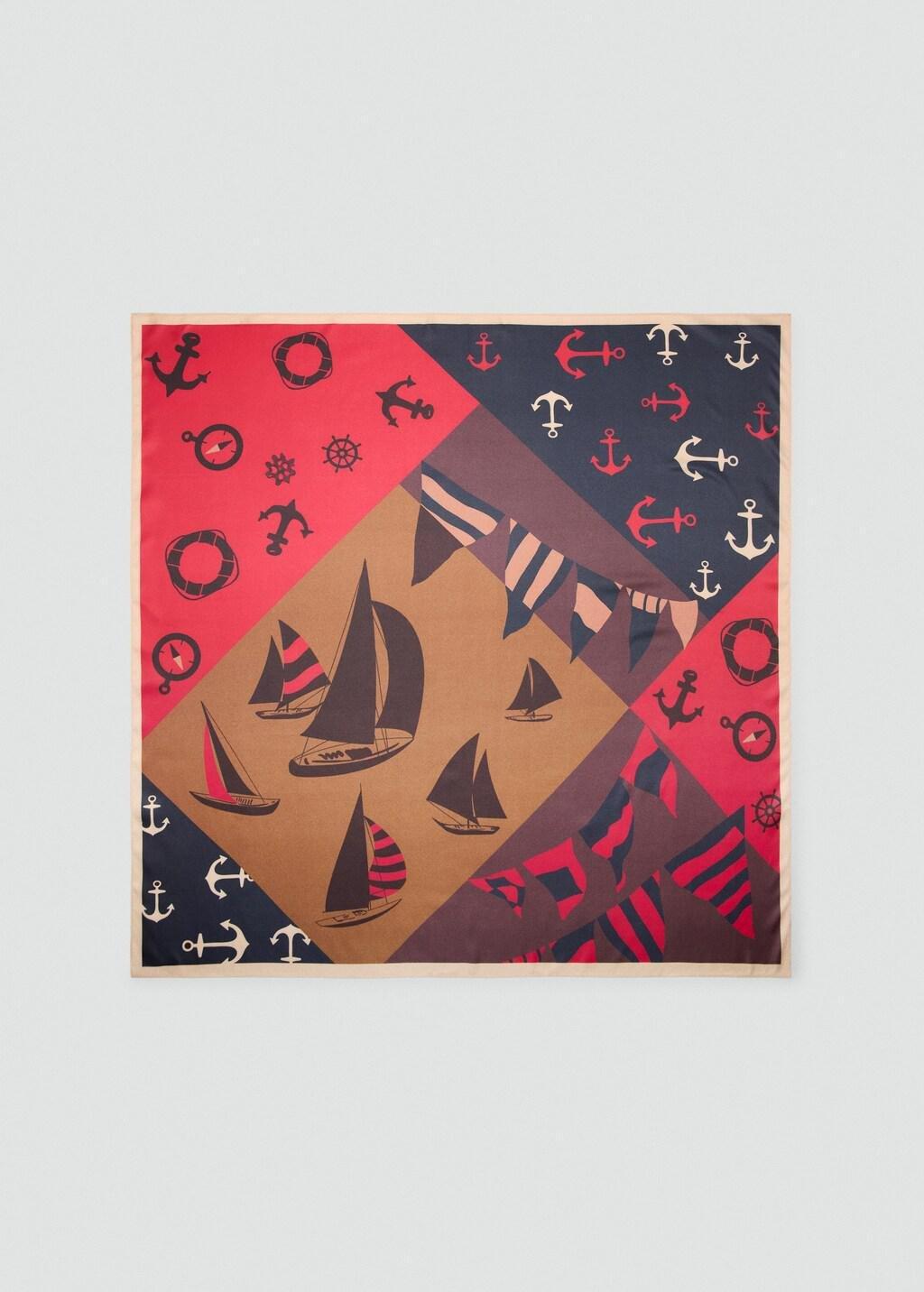 Red Printed Satin Scarf, Red, large image number 3