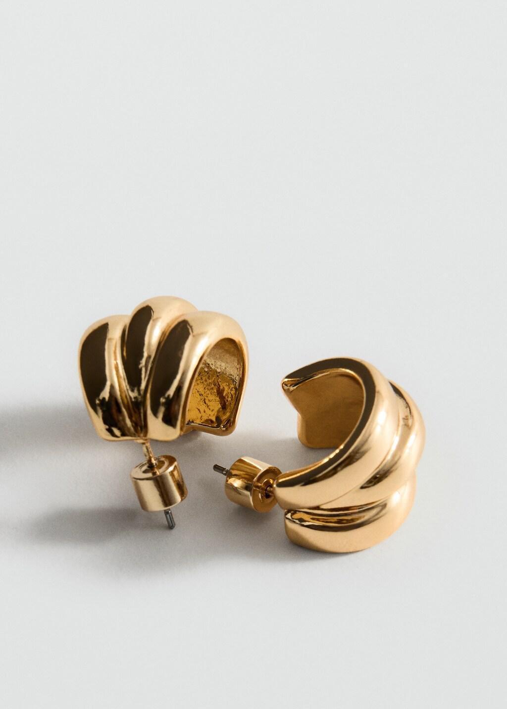 Gold Embossed Semi-Hoop Earrings, Gold, large image number 0