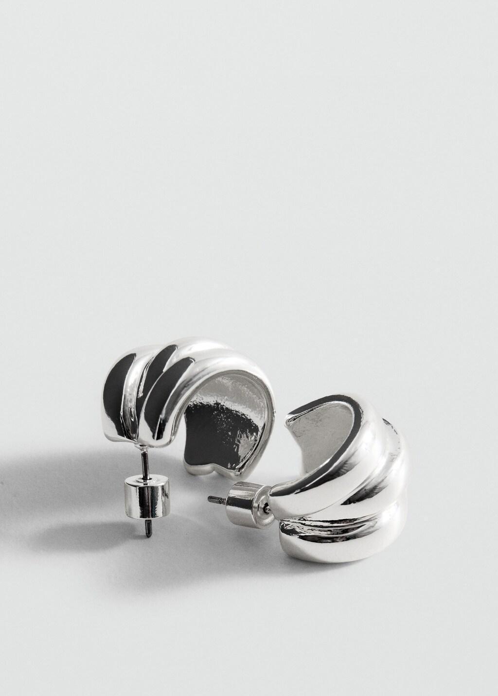 Silver Embossed Semi-Hoop Earrings, Silver, large image number 0