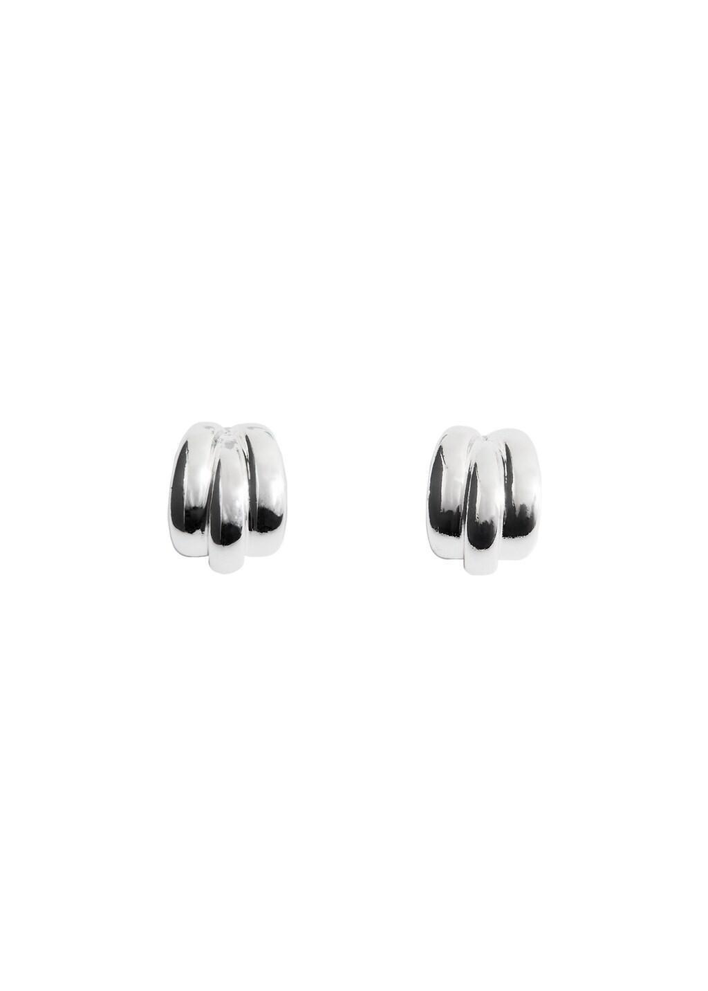 Silver Embossed Semi-Hoop Earrings, Silver, large image number 1