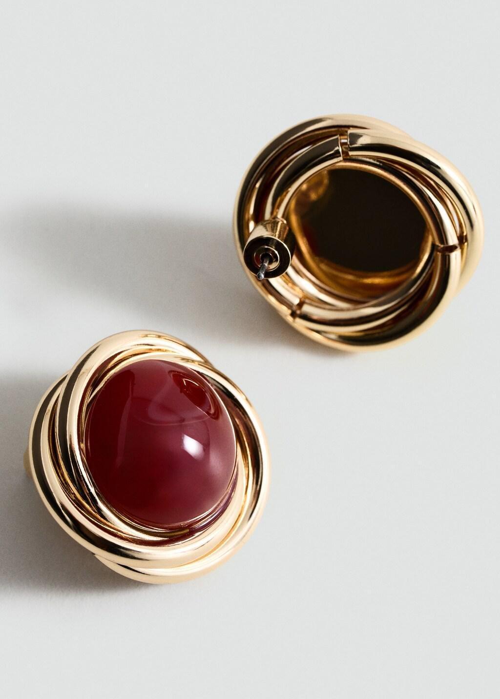 Gold Round Resin Earrings, 0201_OR, large image number 1