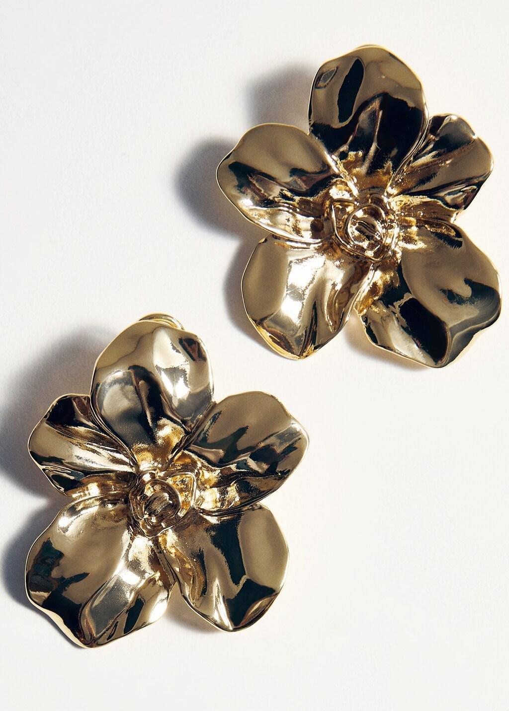 Gold Flower-Design Earrings, Gold, medium