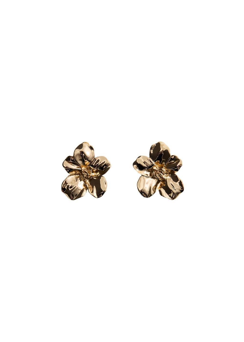 Gold Flower-Design Earrings, Gold, large image number 2