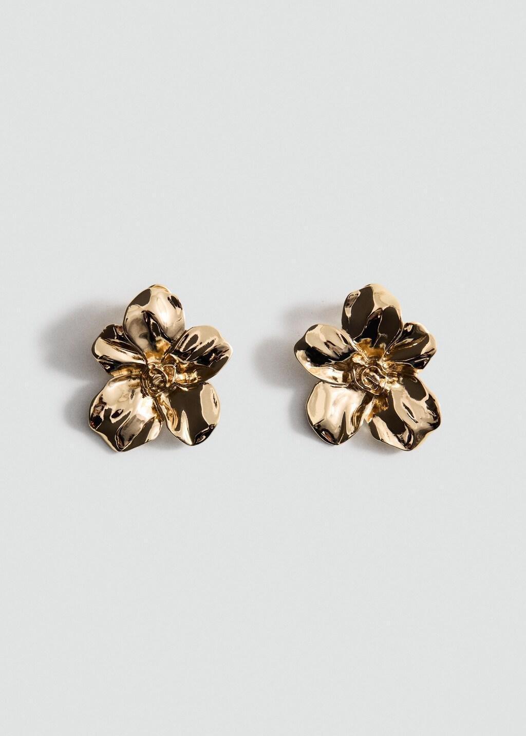 Gold Flower-Design Earrings, Gold, large image number 3