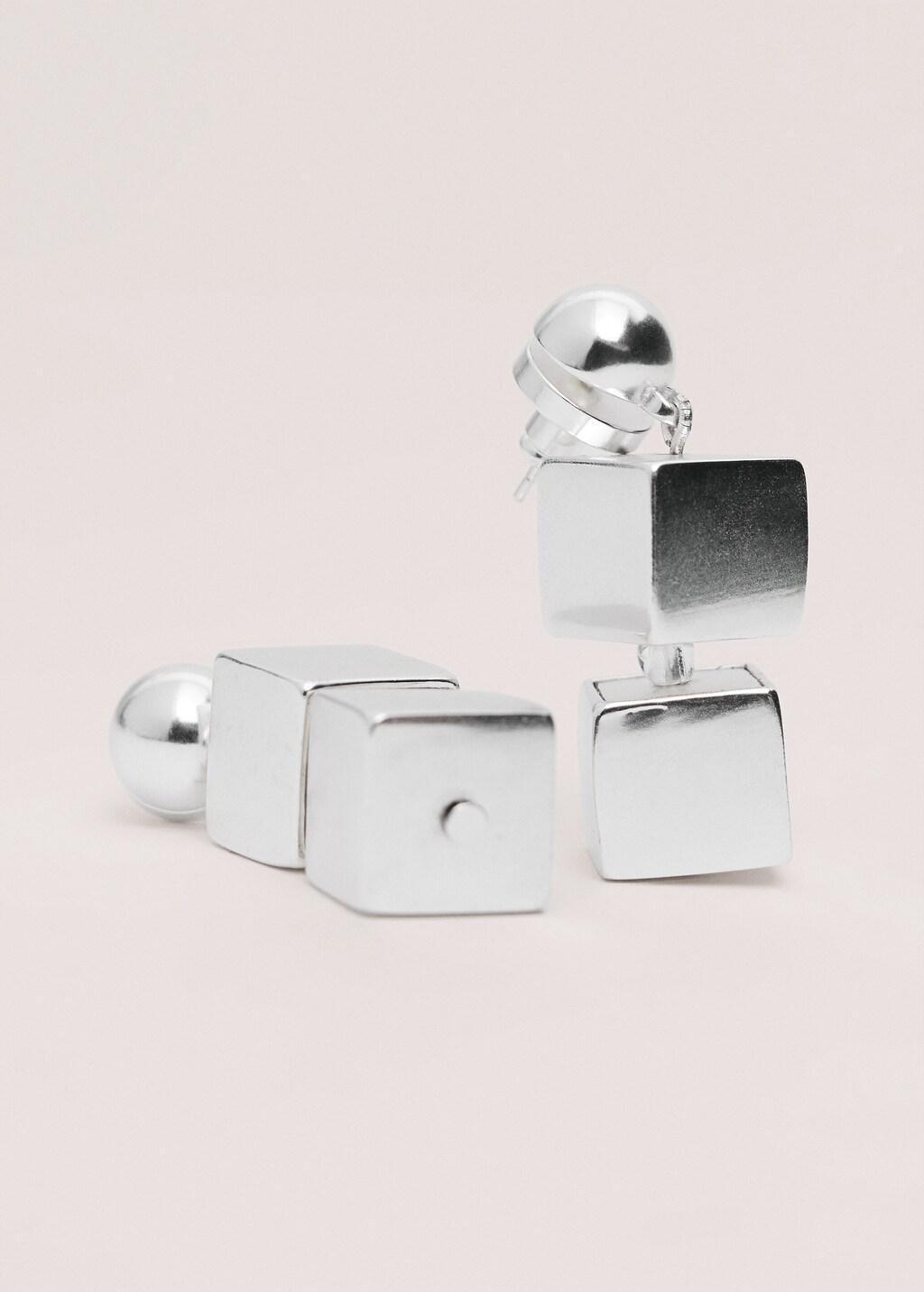 Silver Dangling Metallic Cube Earrings, Silver, large image number 2