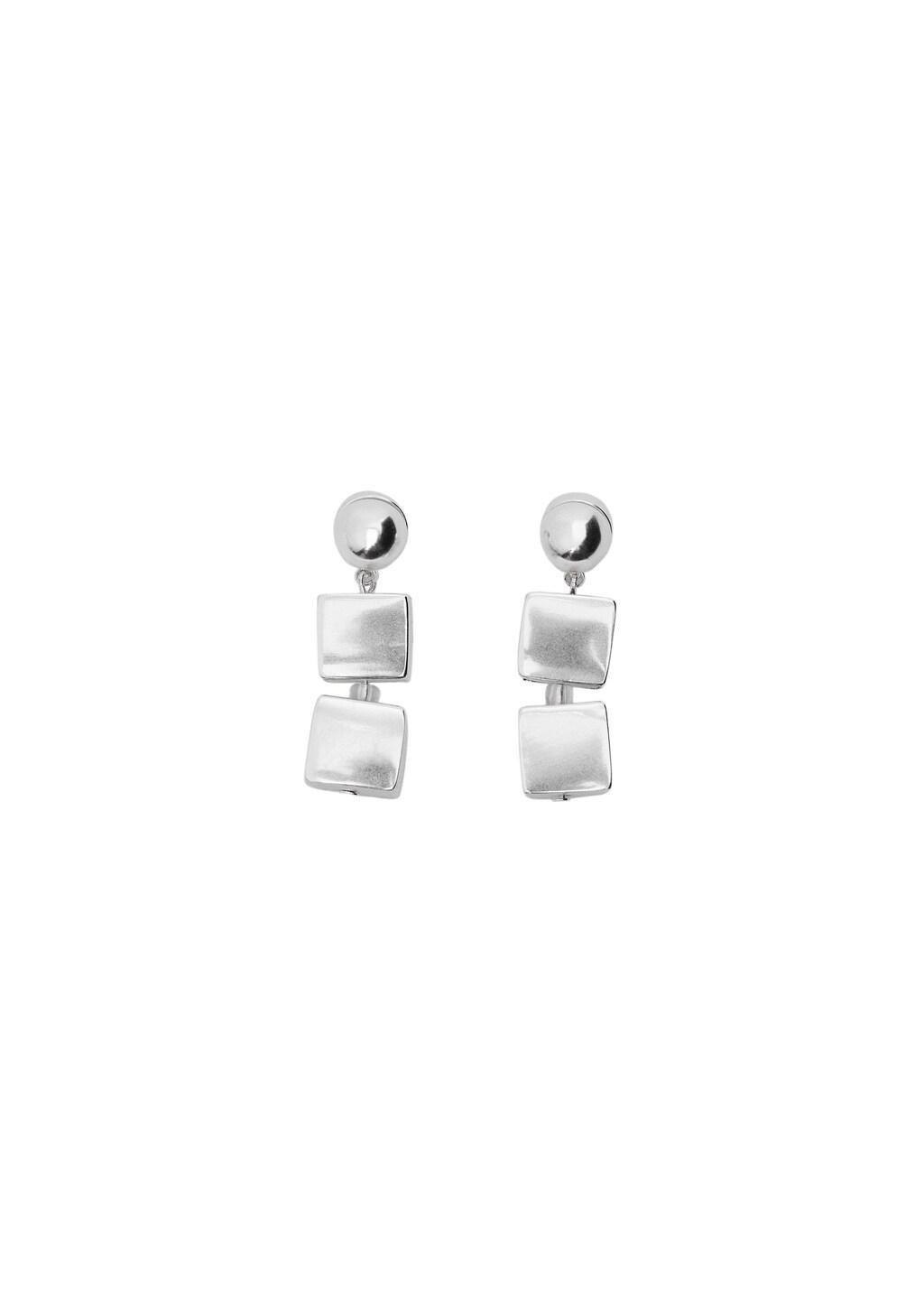 Silver Dangling Metallic Cube Earrings, Silver, large image number 3