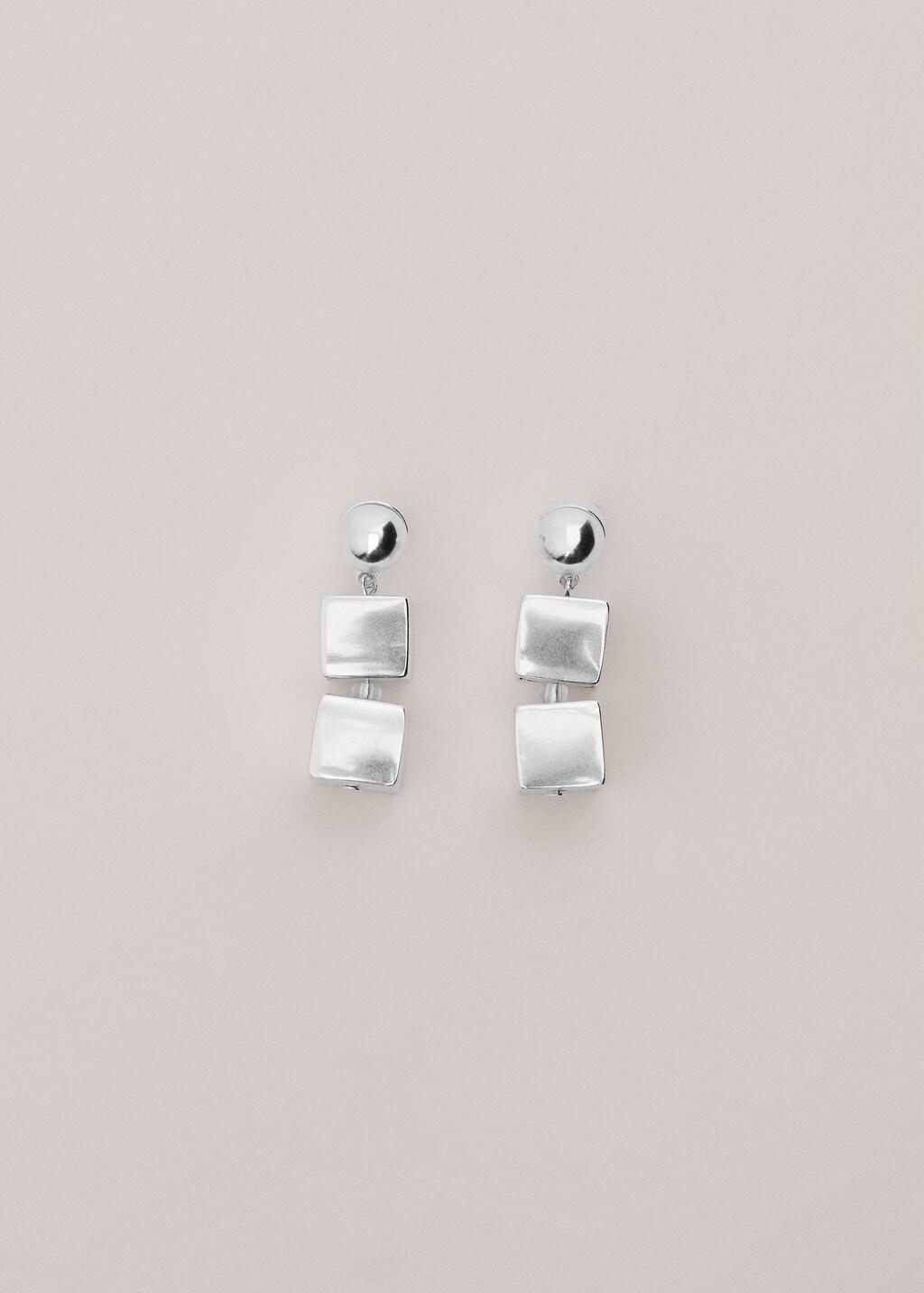 Silver Dangling Metallic Cube Earrings, Silver, large image number 4