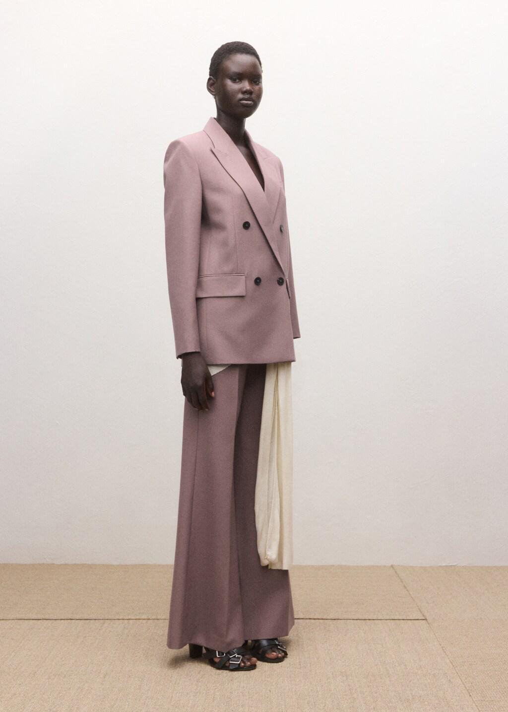 Pink Flared Wool Suit Trousers, Pink, medium