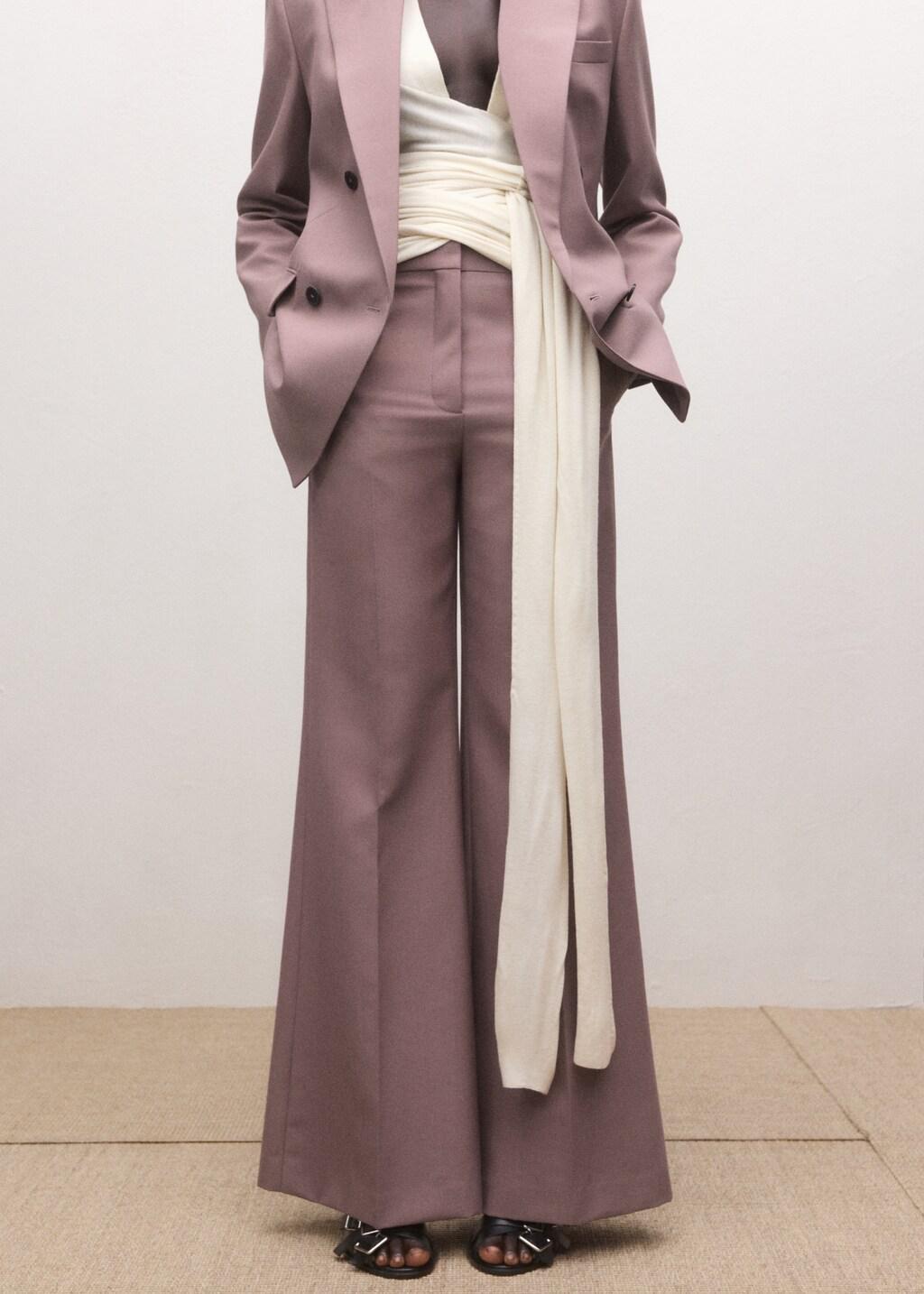 Pink Flared Wool Suit Trousers, Pink, large image number 3