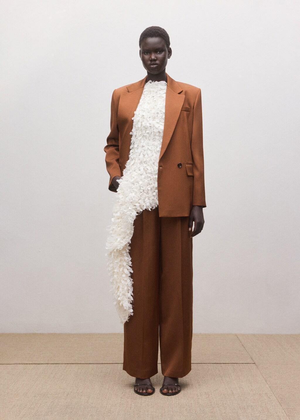 Orange Straight Low-Rise Suit Trousers, Dark Brown, large image number 0