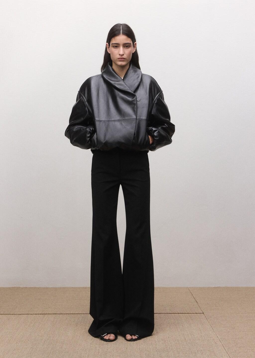 Black Mid-Rise Flare Trousers, Black, large image number 0