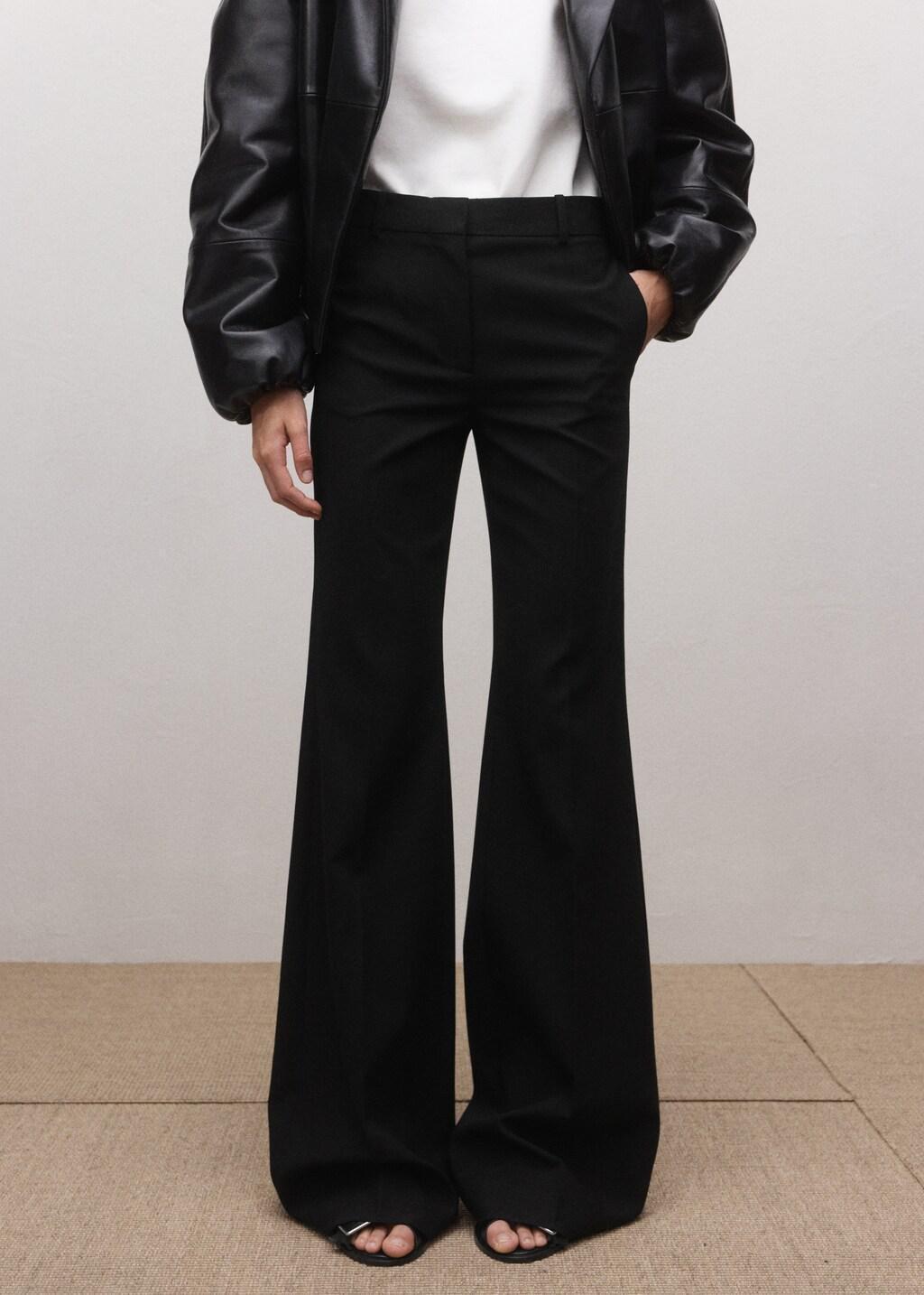 Black Mid-Rise Flare Trousers, Black, large image number 3
