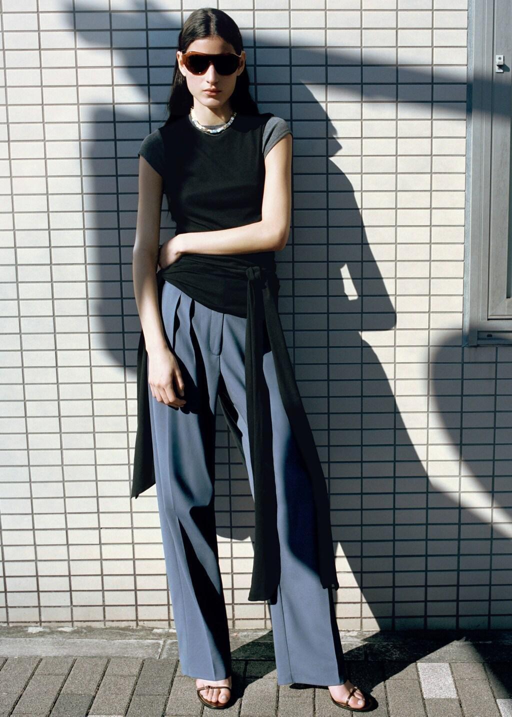 Blue Straight Wool Suit Trousers, Medium Blue, large image number 0