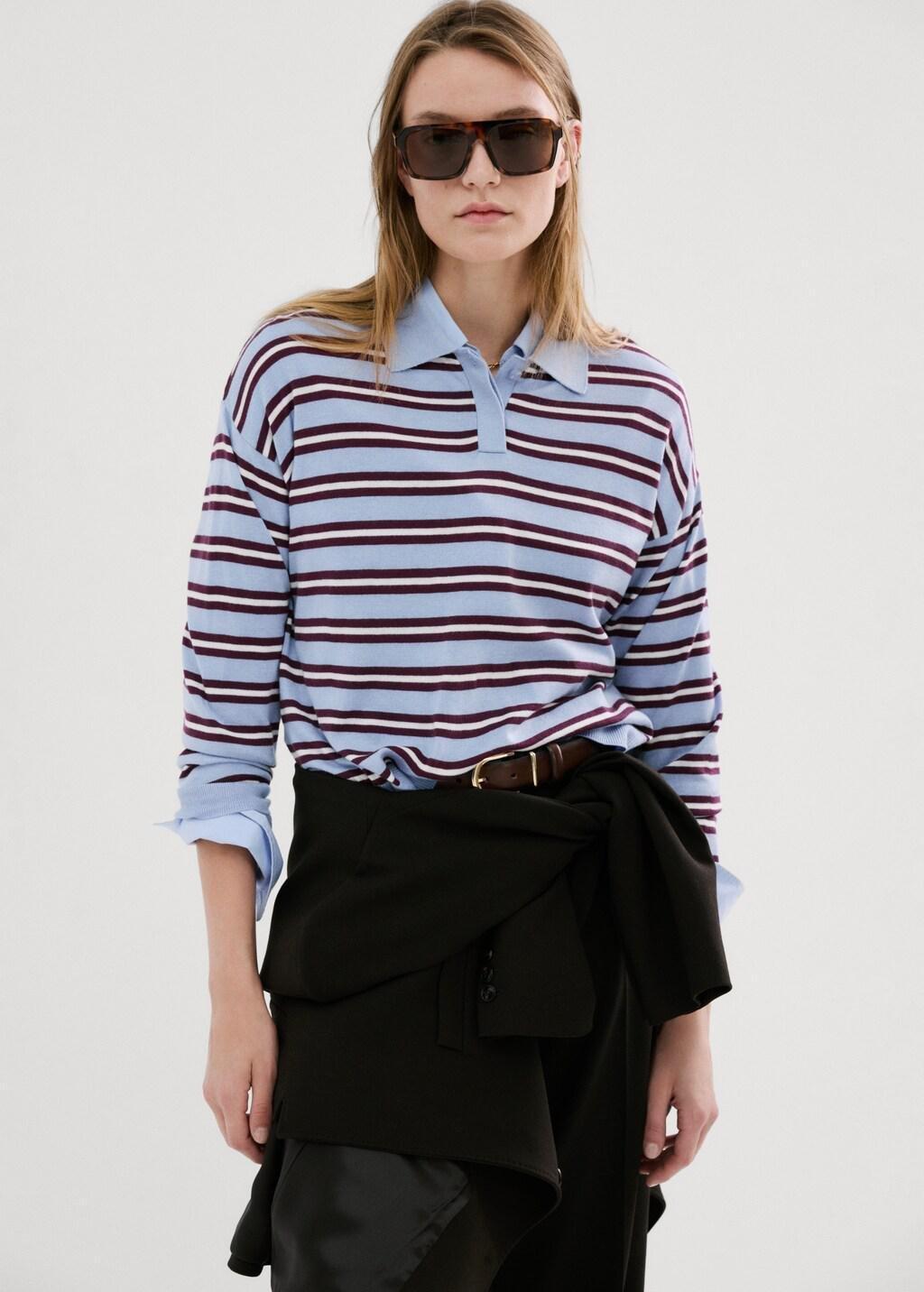 Blue Striped Polo-Neck Sweater, 0201_50, large image number 3