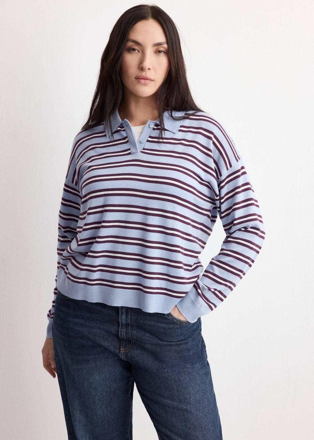 Blue Striped Polo-Neck Sweater, 0201_50, large image number 6