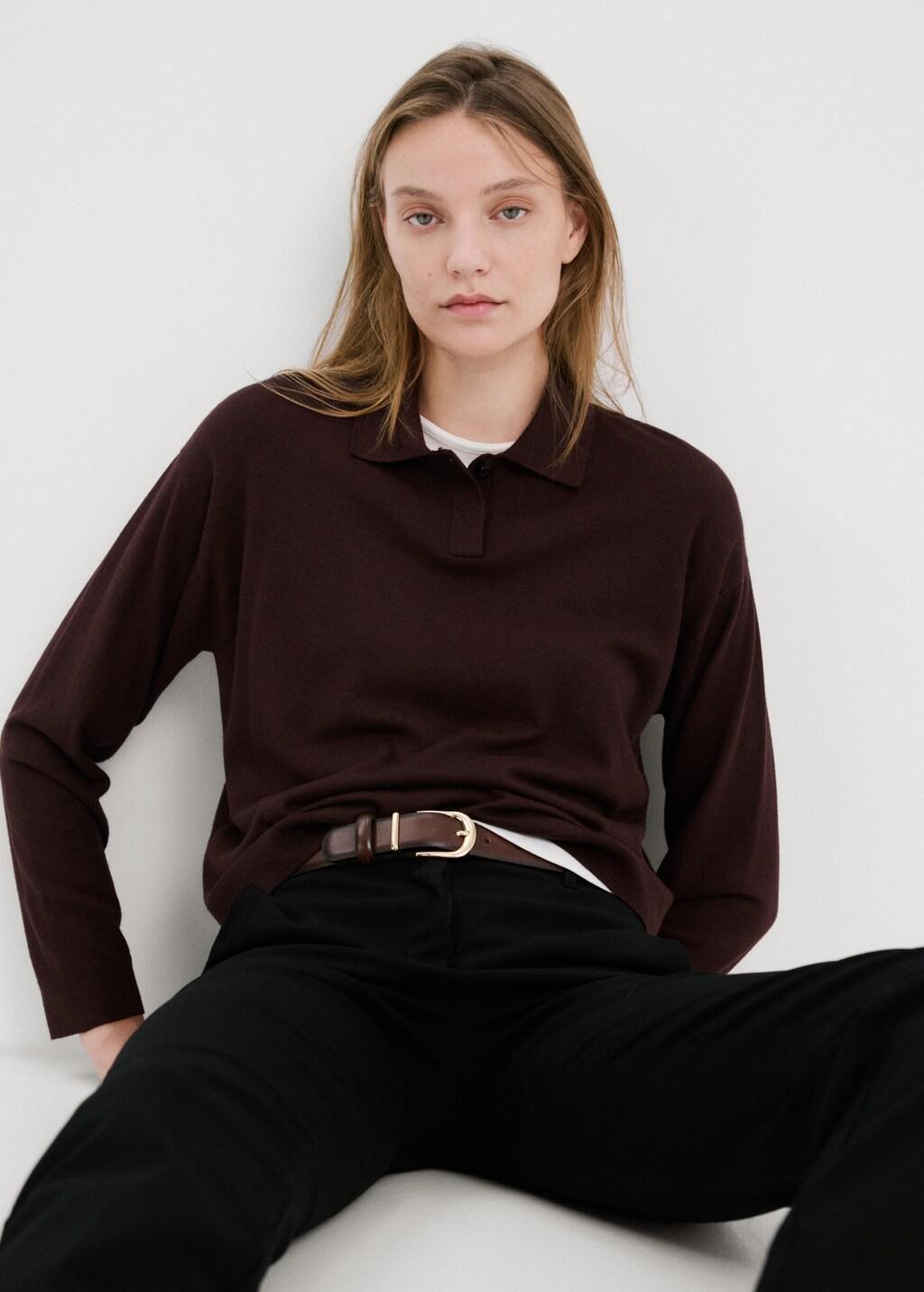 Red Knitted Polo-Neck Sweater, Dark Red, large image number 3