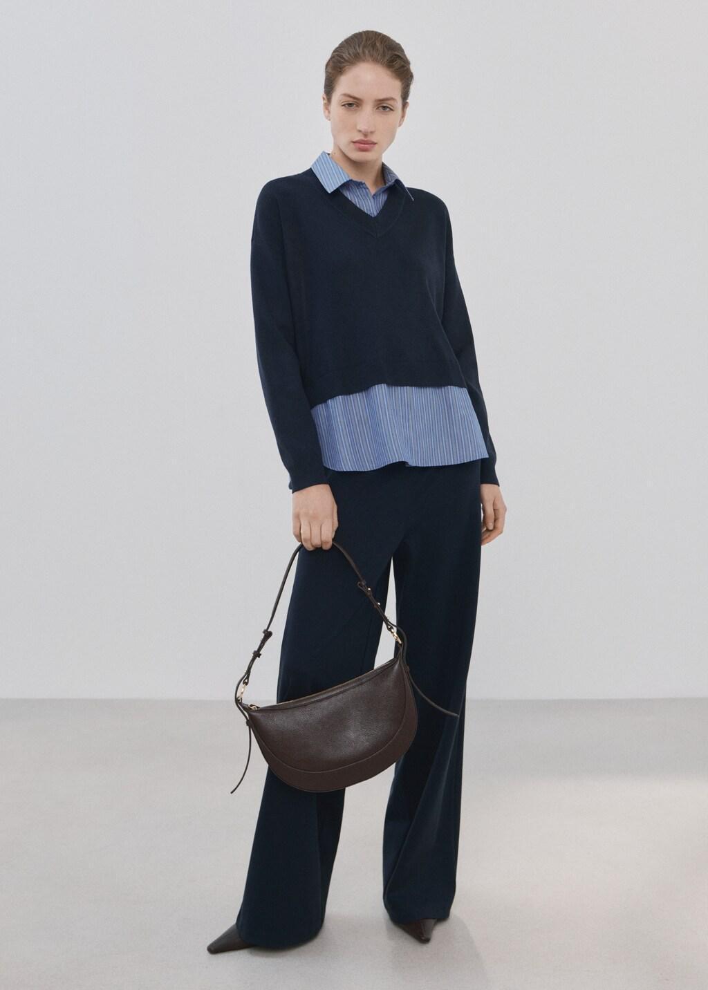 Navy Combined Shirt Sweater, Navy, medium