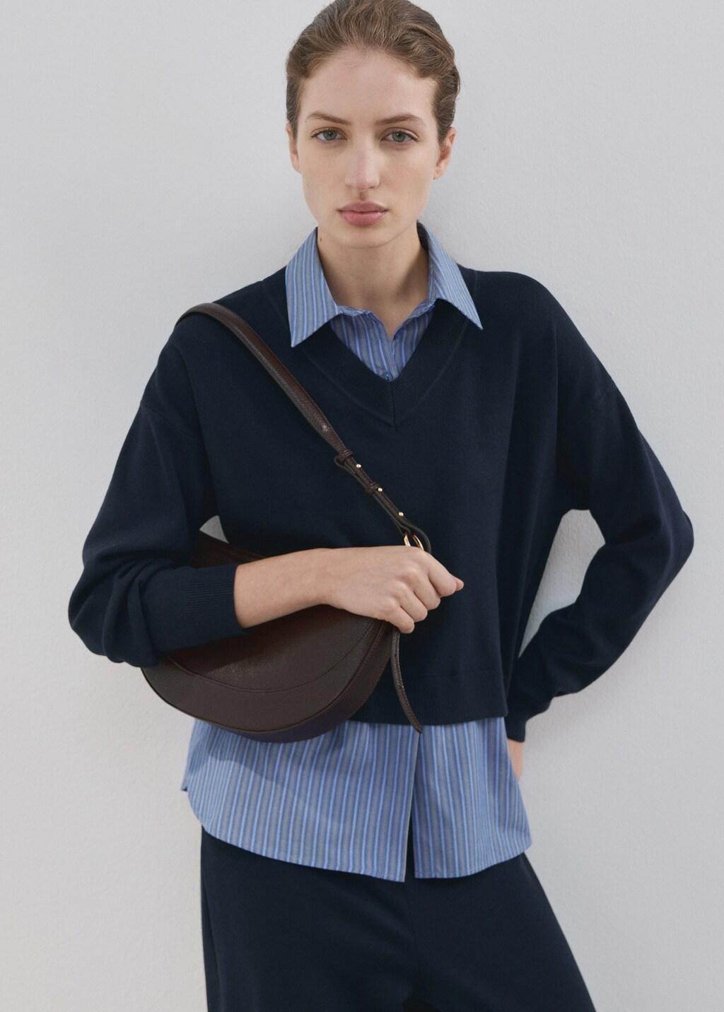 NAVY Combined shirt sweater, Navy, large image number 3