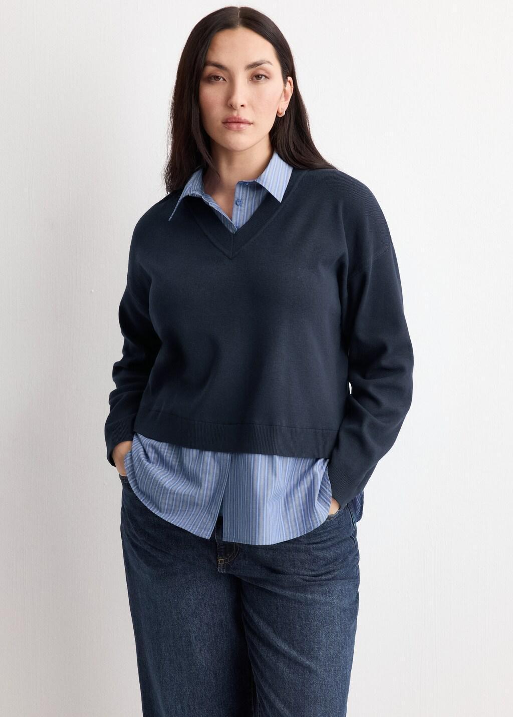 Navy Combined Shirt Sweater, Navy, large image number 6