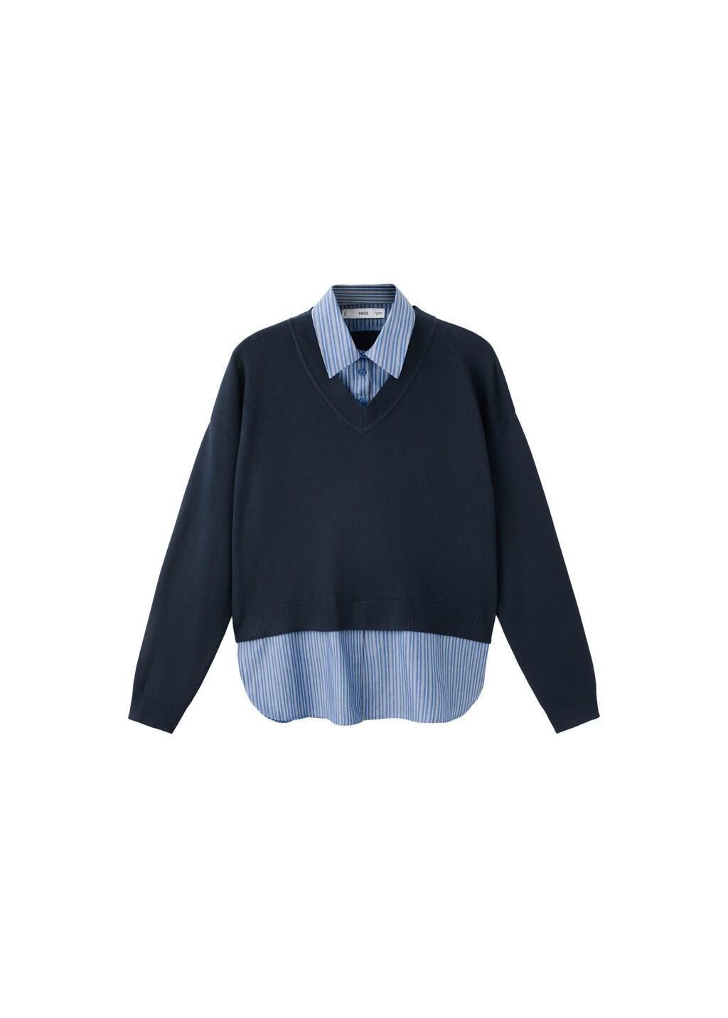 NAVY Combined shirt sweater, Navy, large image number 7