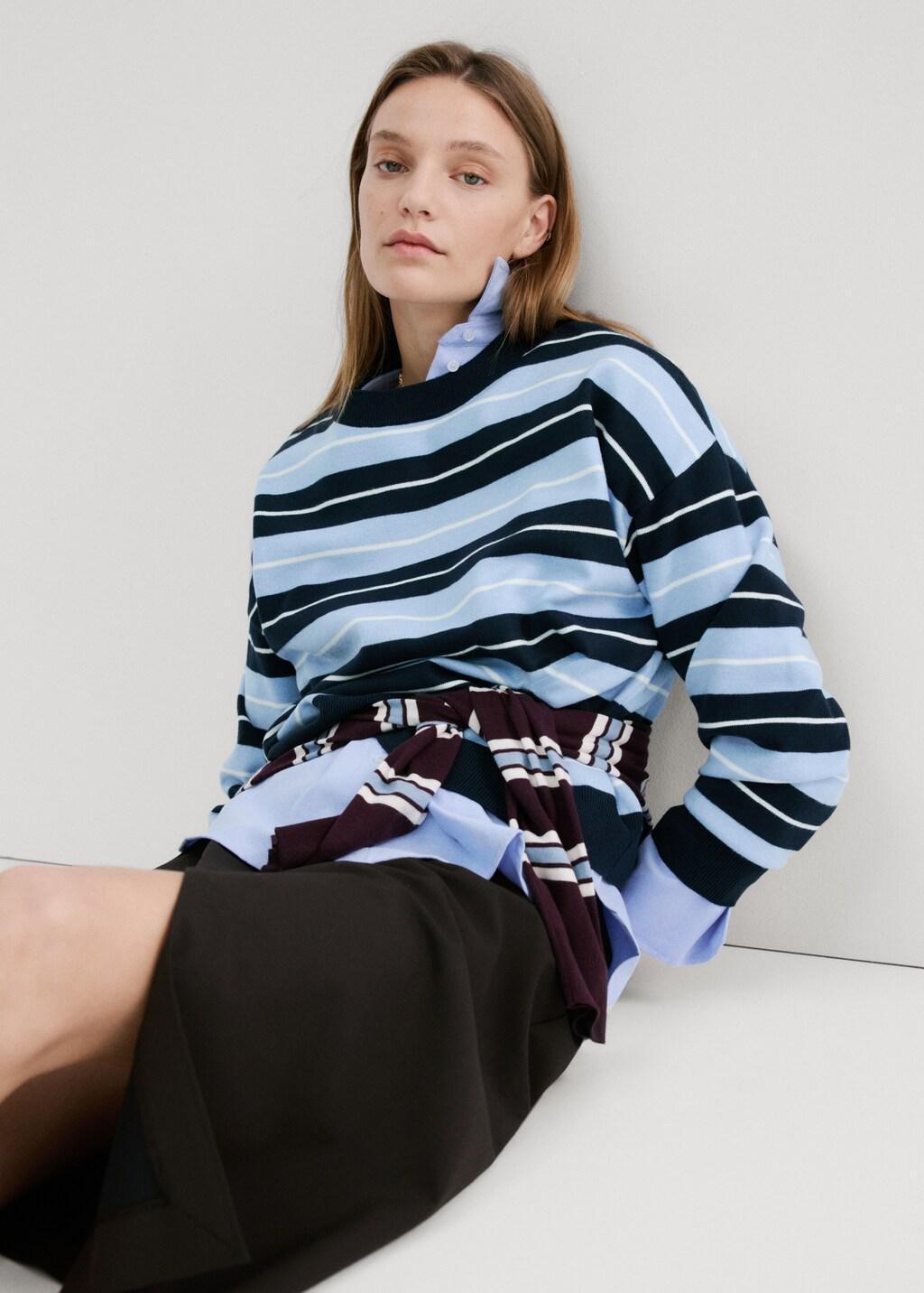 Navy Knit Striped Sweater, 0201_56, large image number 3