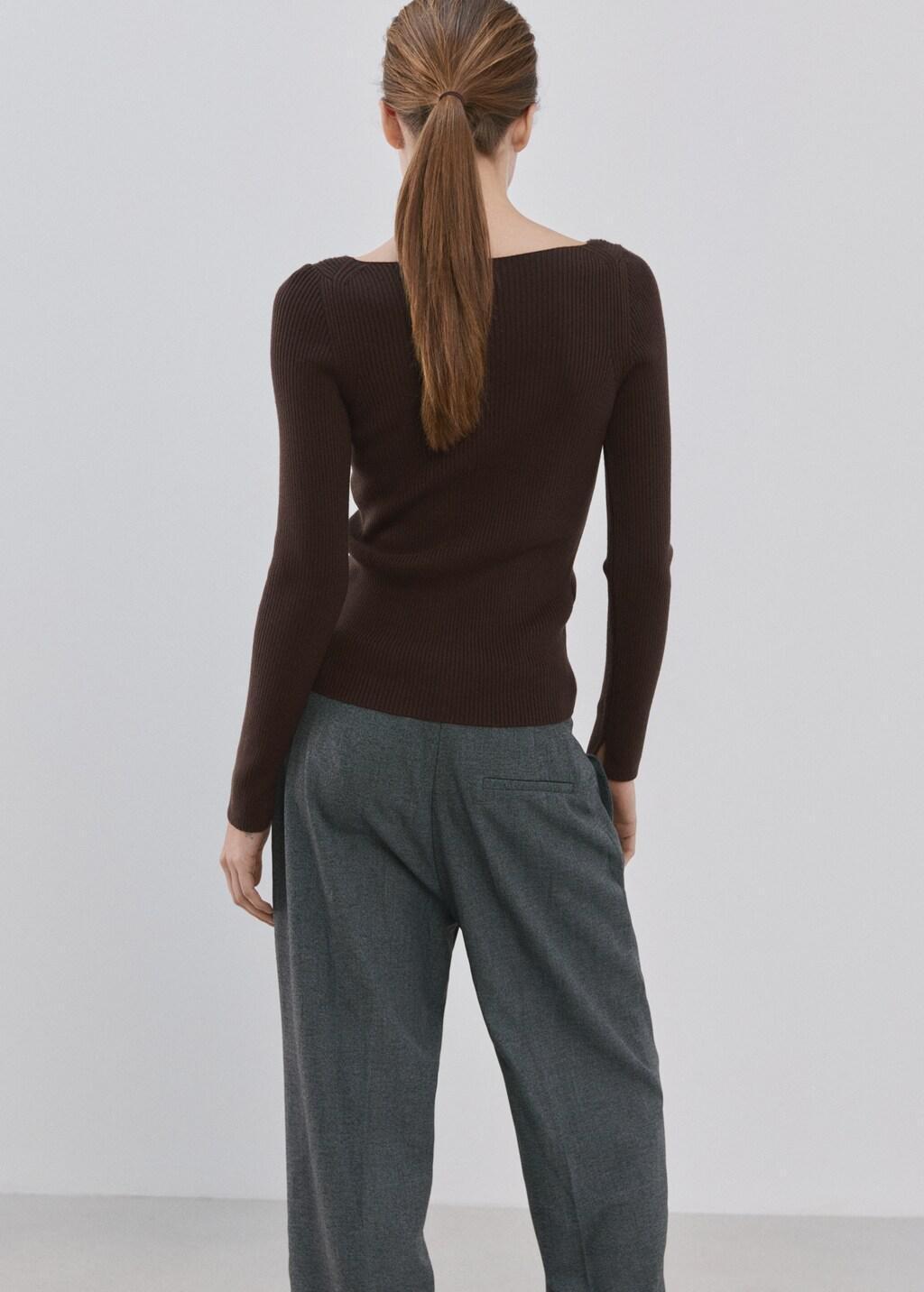 Brown Boat-Neck Knitted Sweater, Dark Brown, large image number 2