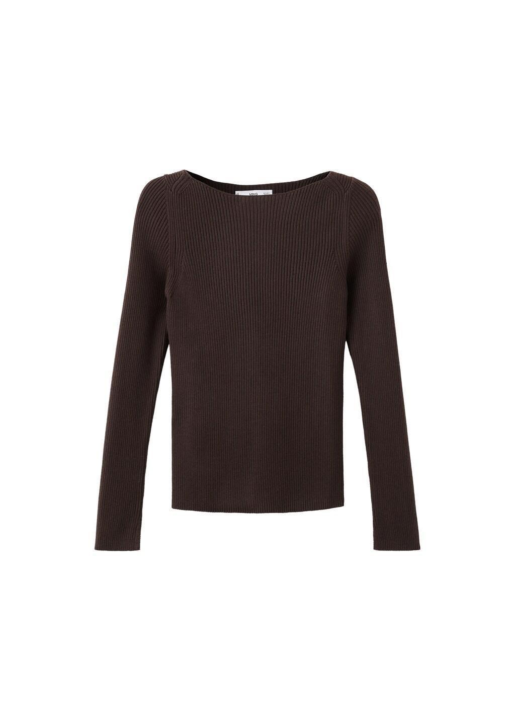 Brown Boat-Neck Knitted Sweater, Dark Brown, large image number 6