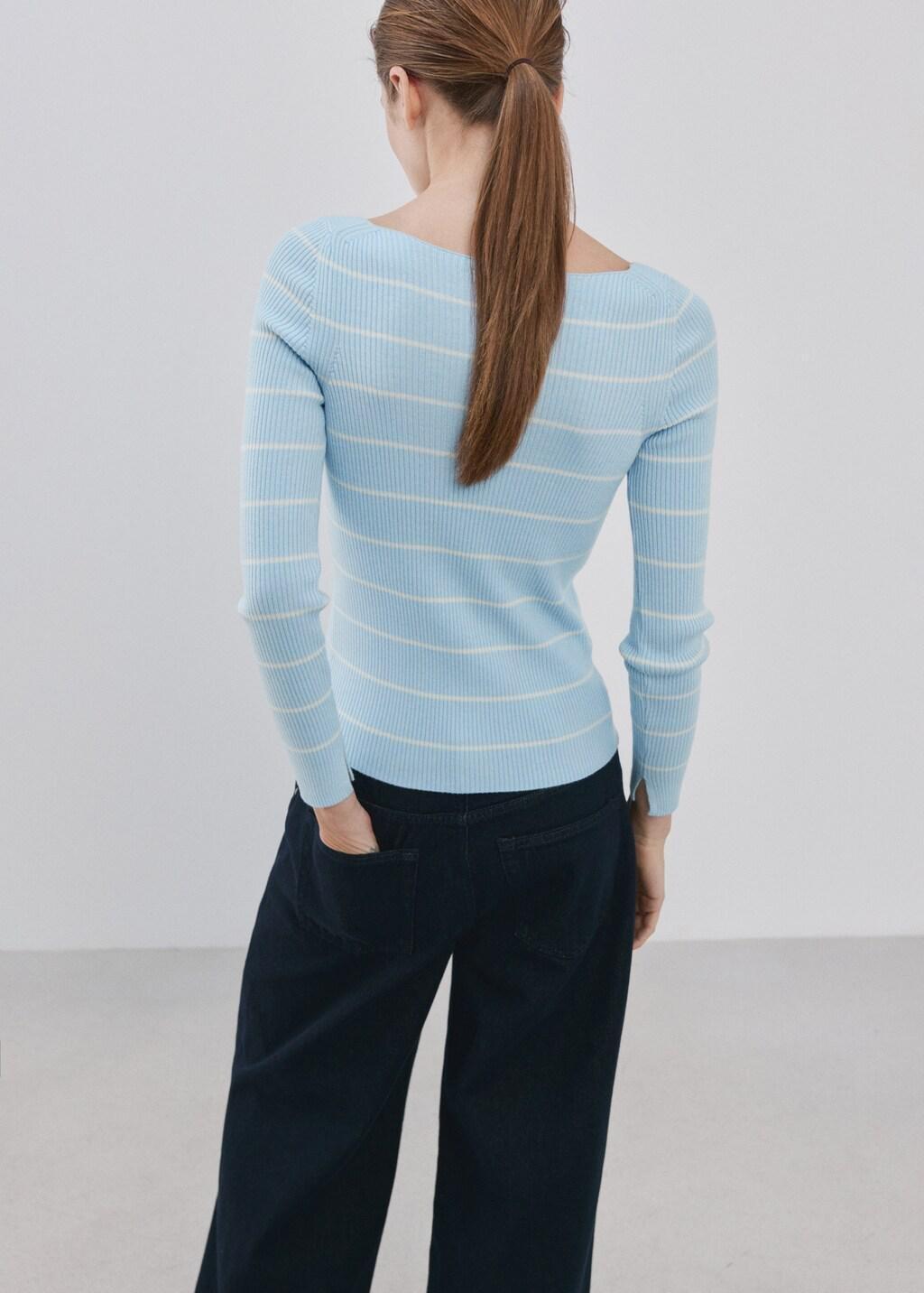 Blue Boat-Neck Knitted Sweater, Light-Pastel Blue, medium