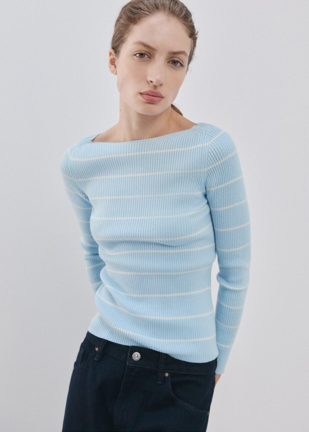 Blue Boat-Neck Knitted Sweater, Light-Pastel Blue, large image number 3