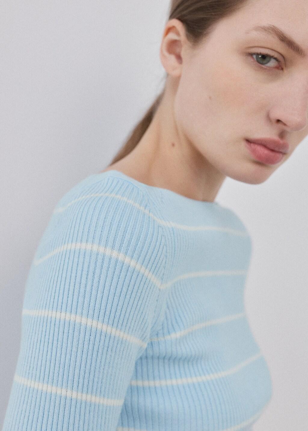 Blue Boat-Neck Knitted Sweater, Light-Pastel Blue, large image number 4