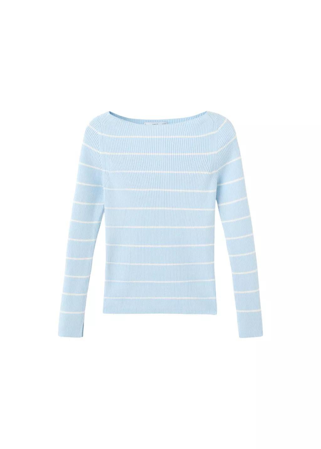 Blue Boat-Neck Knitted Sweater, Light-Pastel Blue, large image number 6