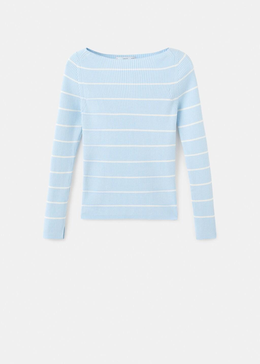 Blue Boat-Neck Knitted Sweater, Light-Pastel Blue, large image number 7