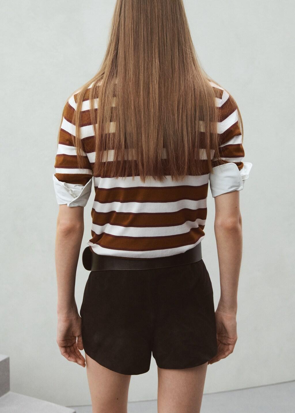 Brown Short-Sleeved Knitted Sweater, Dark Brown, large image number 2