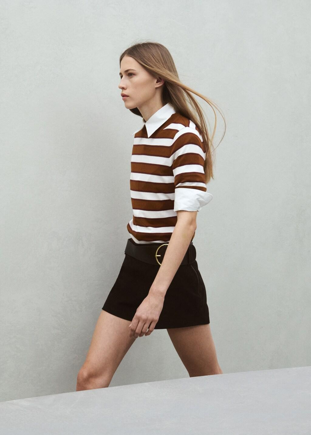 Brown Short-Sleeved Knitted Sweater, Dark Brown, large image number 4