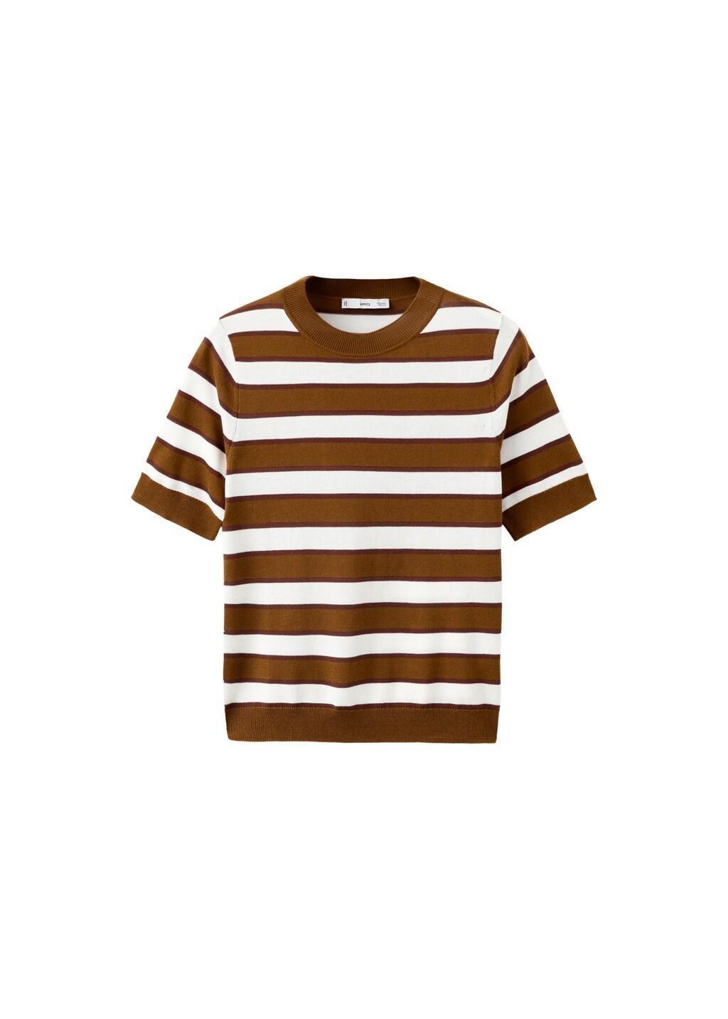 Brown Short-Sleeved Knitted Sweater, Dark Brown, large image number 6