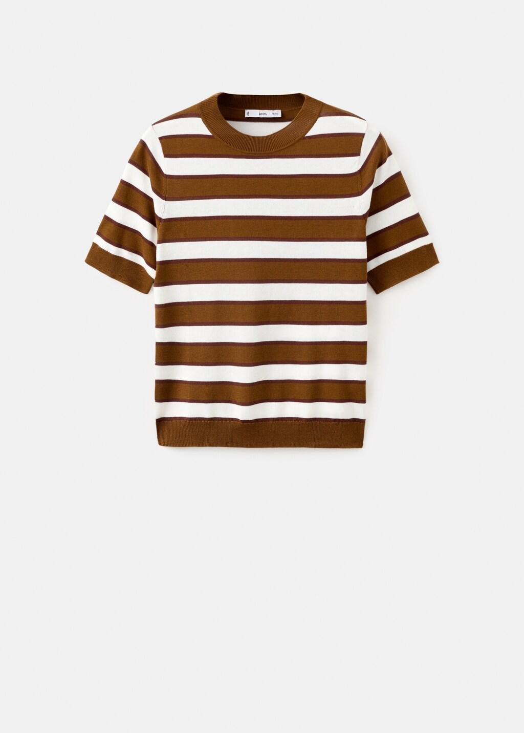 Brown Short-Sleeved Knitted Sweater, Dark Brown, large image number 7