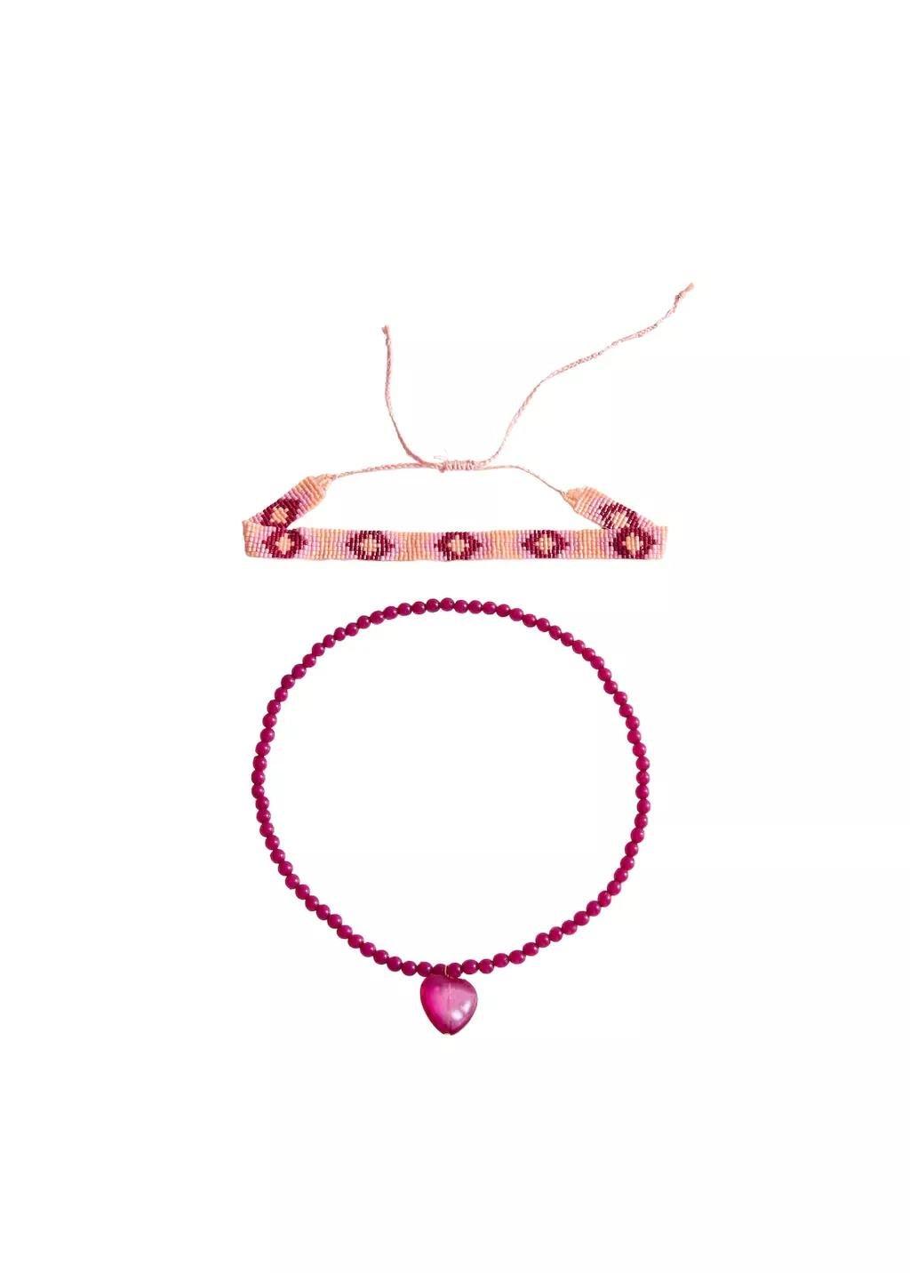 Pink 2 Pack Of Necklaces, Kids Girl, Pink, medium