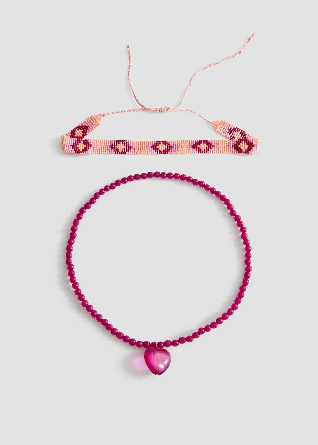 Pink 2 Pack Of Necklaces, Kids Girl, Pink, medium