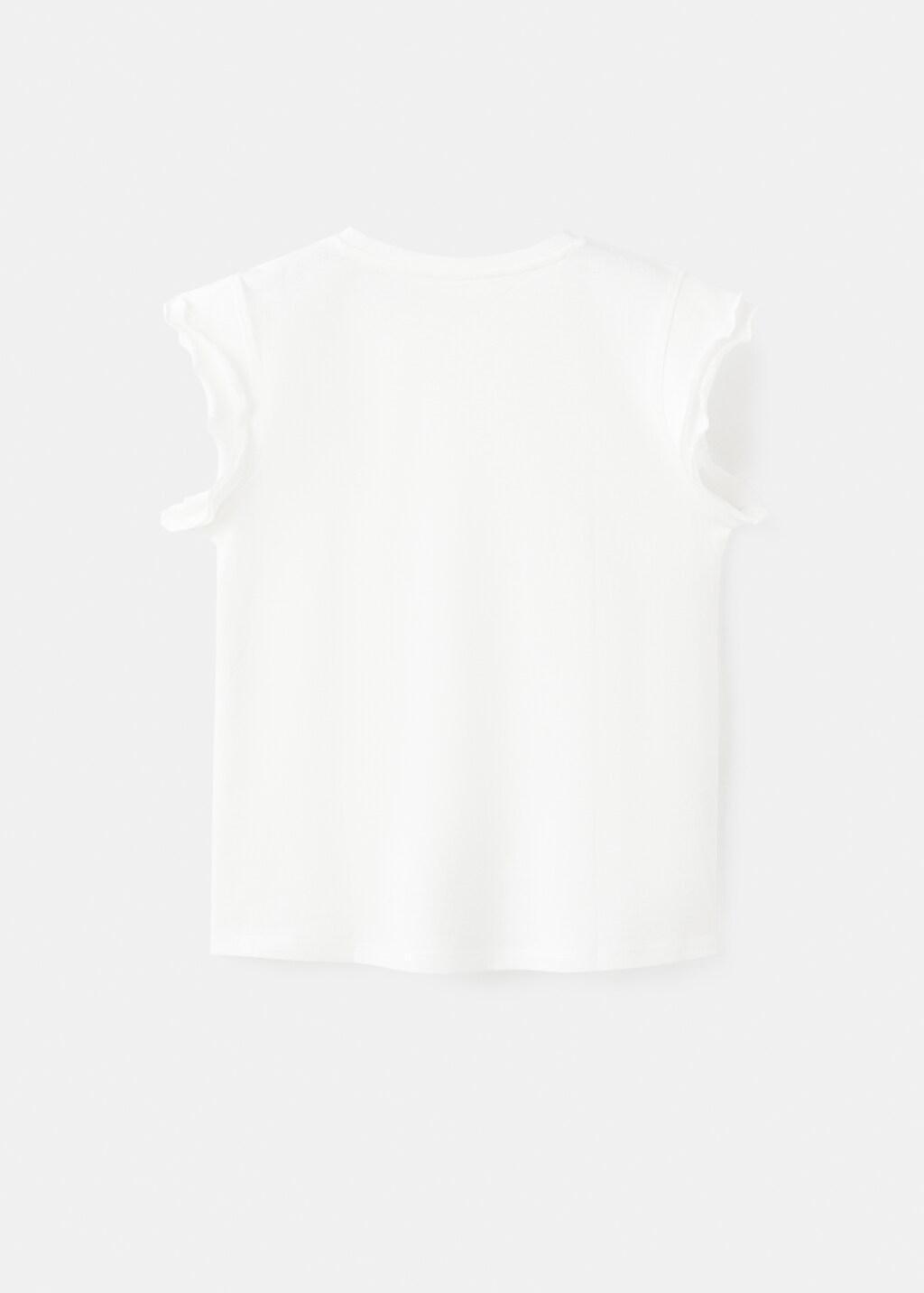 White Short-Sleeved Ruffle T-Shirt, Kids Girl, Natural White, large image number 1