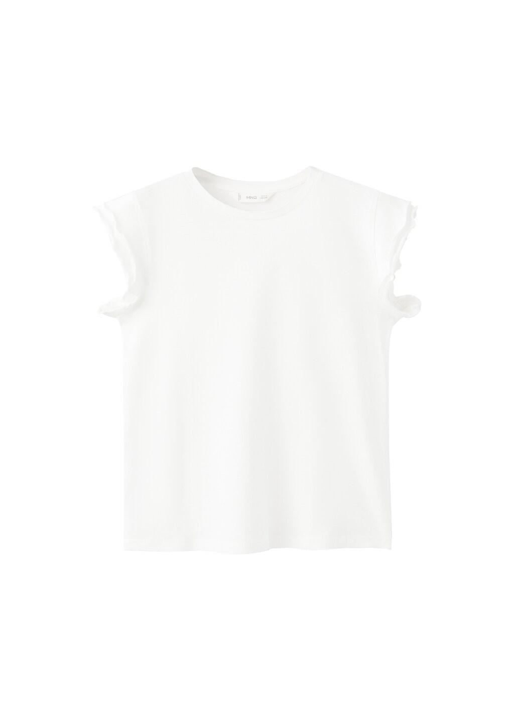 White Short-Sleeved Ruffle T-Shirt, Kids Girl, Natural White, large image number 3