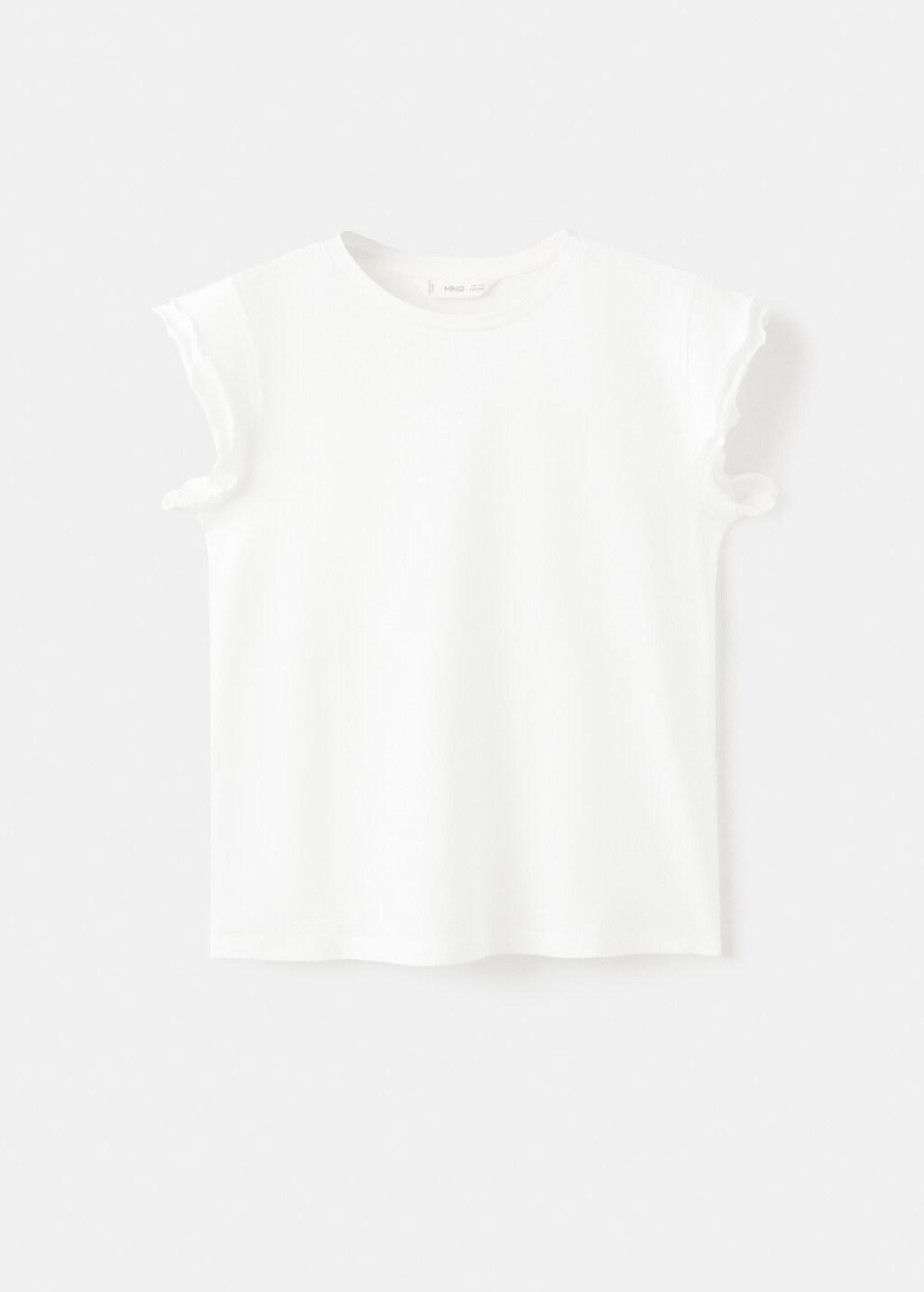White Short-Sleeved Ruffle T-Shirt, Kids Girl, Natural White, large image number 4